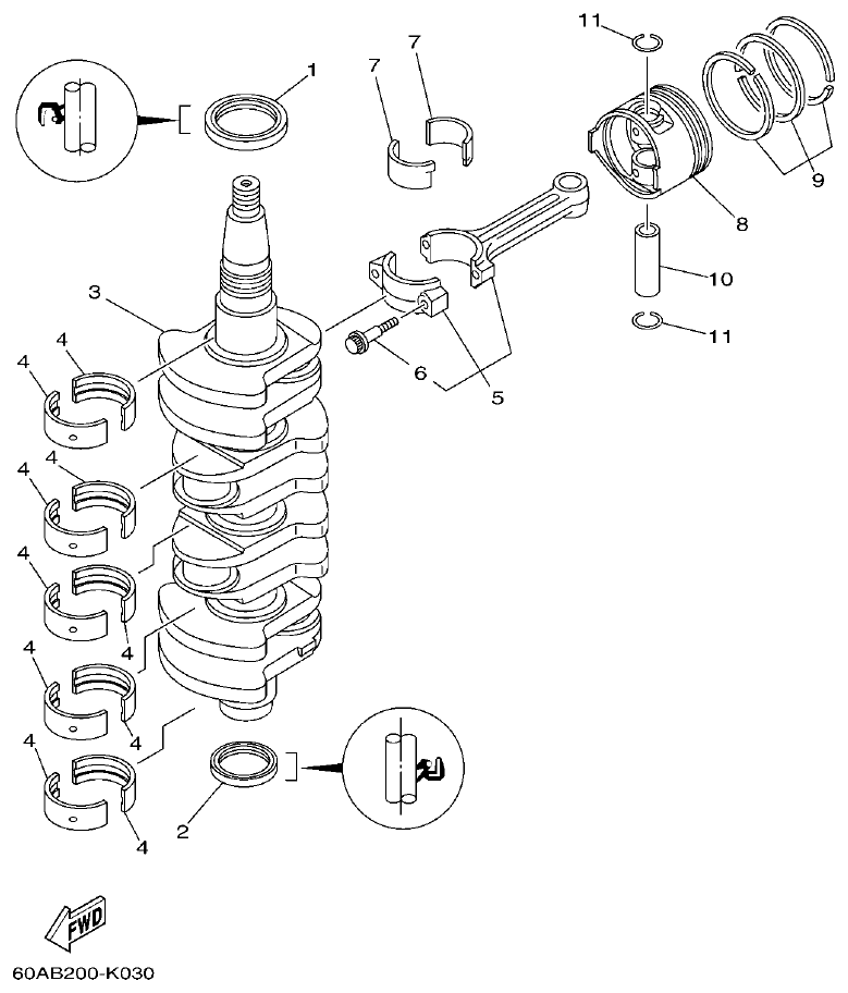 Yamaha F50DET, FT50CET CRANKSHAFT & PISTON parts diagram